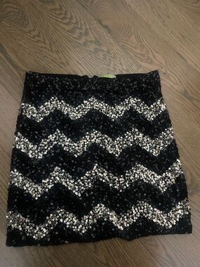 Alice + Olivia Black Mini Skirt with Silver Chevron Sequins